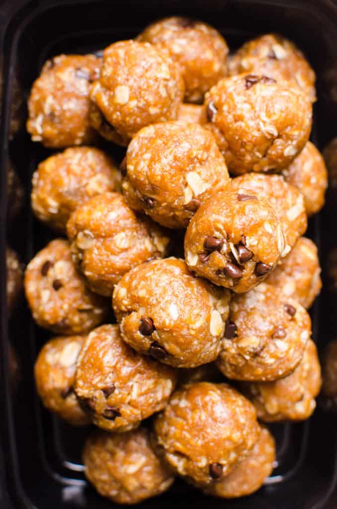 protein peanut butter balls piled on top of each other