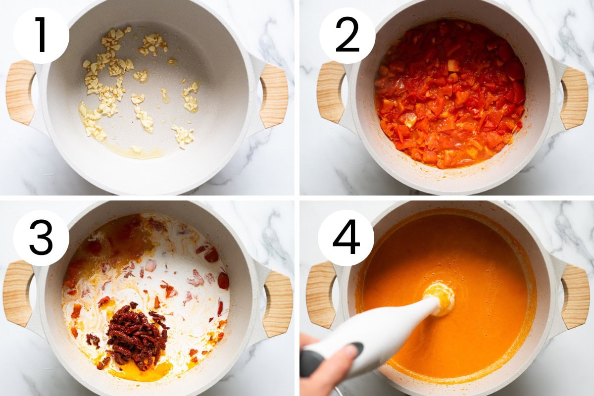 Step by step process how to make creamy tomato soup from scratch.