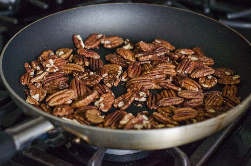 Pecans in skillet.