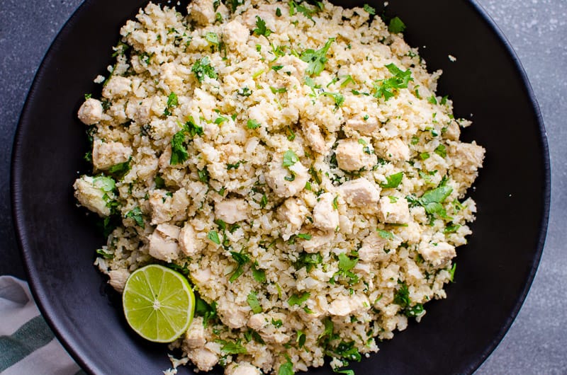 Cilantro lime cauliflower rice with chicken.