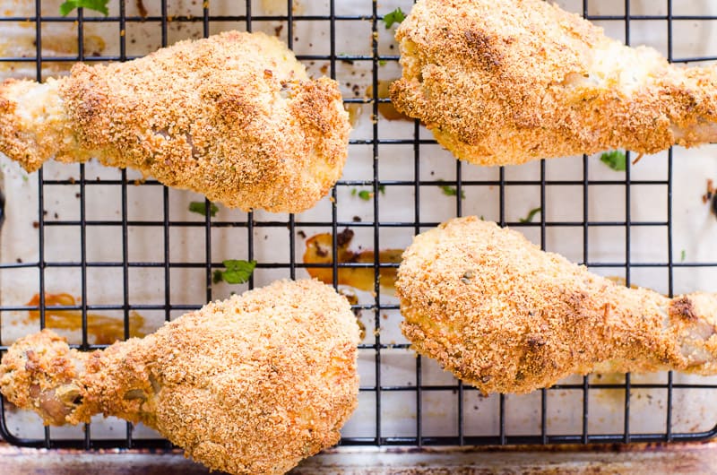 healthy fried chicken on a cooling rack