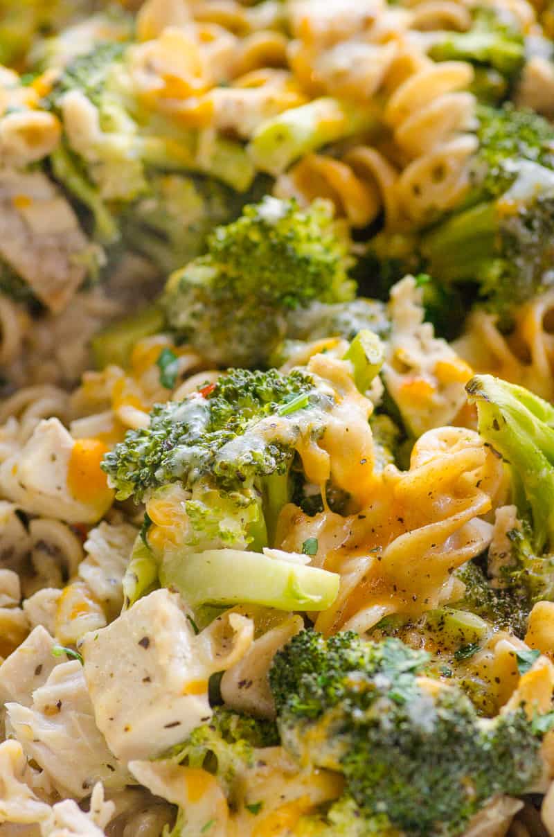 Healthy Chicken Broccoli Casserole with melted cheese and pepper