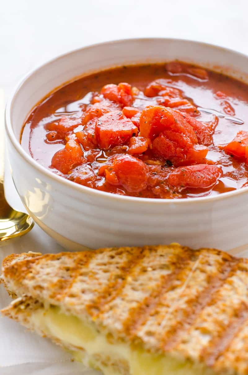 healthy tomato soup and grilled cheese