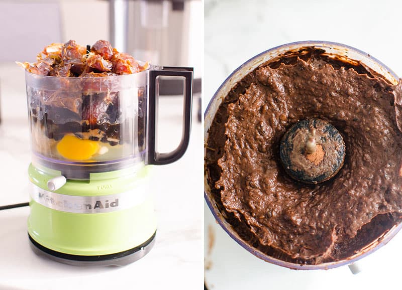 making black bean brownies batter in a food processor