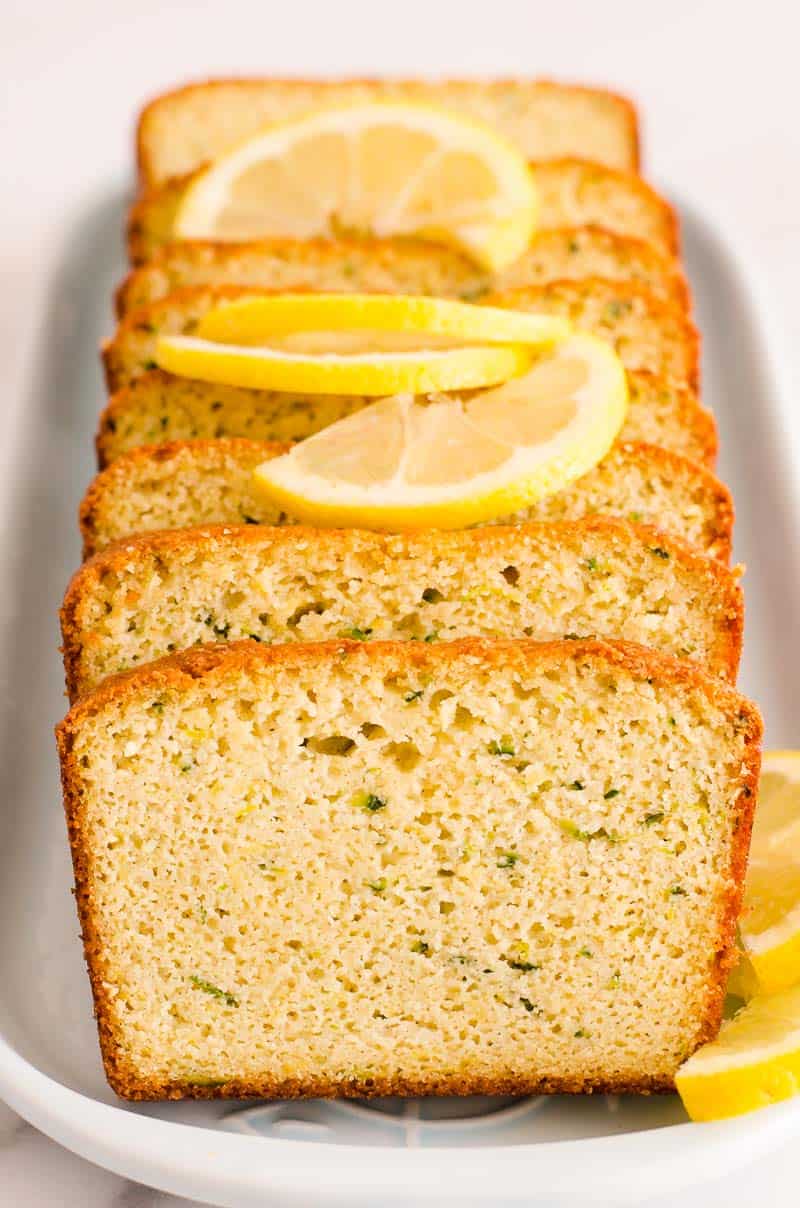 healthy lemon zucchini bread with lemon slices on top