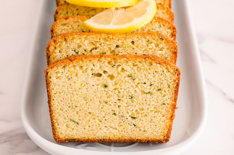 lemon zucchini bread with lemon slice on top