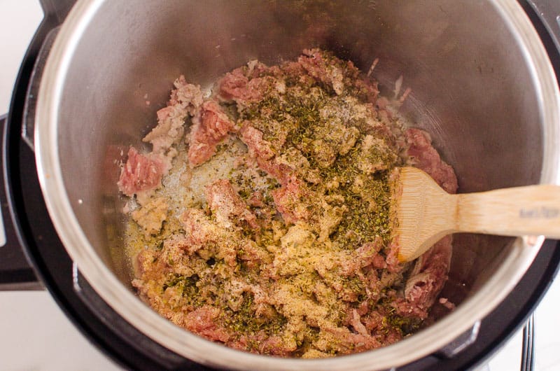 Meat in Instant Pot with spices.