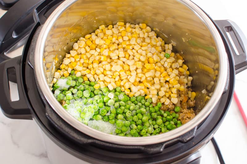 Corn and peas in Instant Pot.