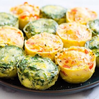Instant Pot egg bites with versatile fillings on a plate for serving.