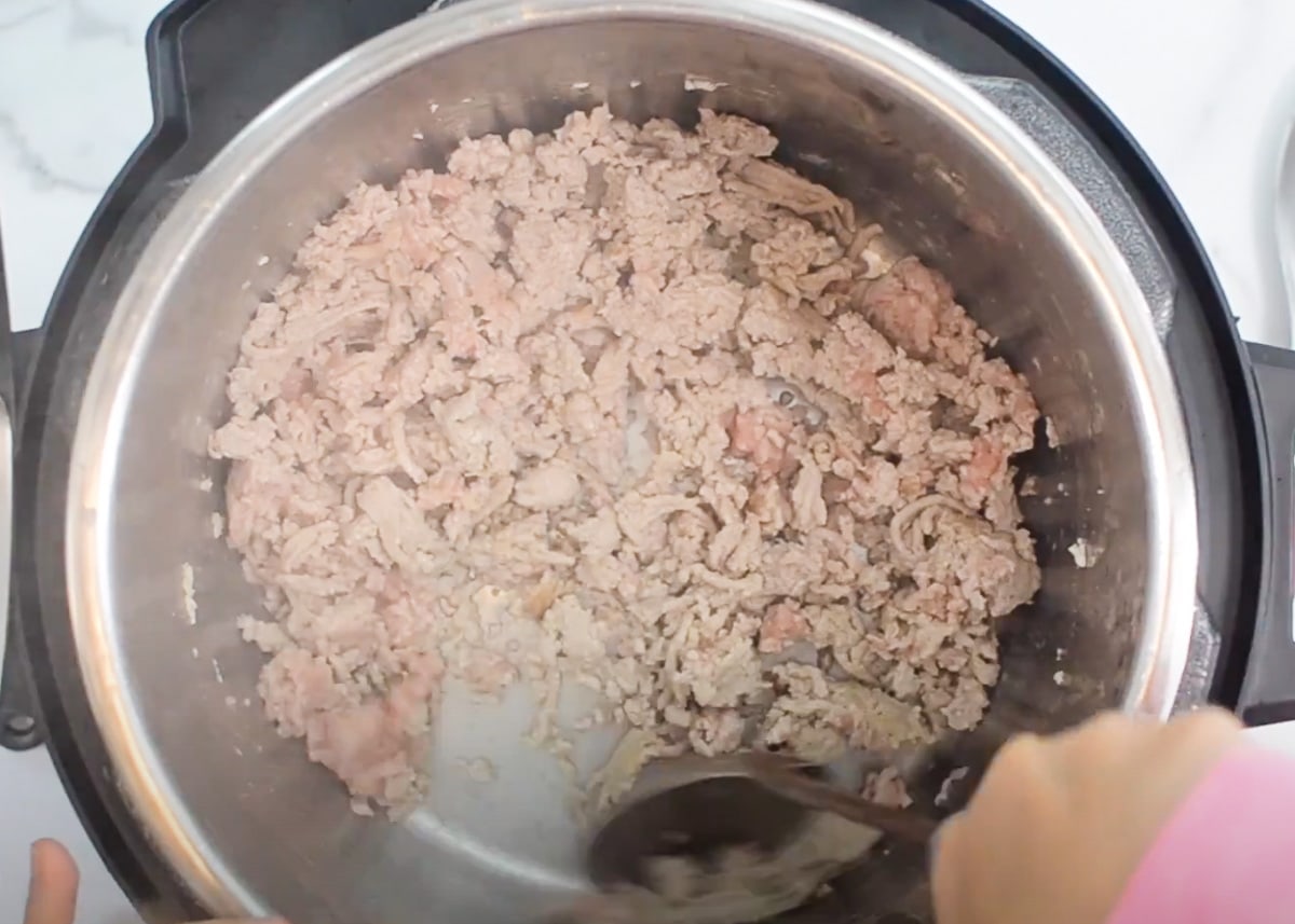 Sauteed ground meat in Instant Pot.