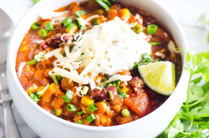 instant pot turkey chili in a bowl