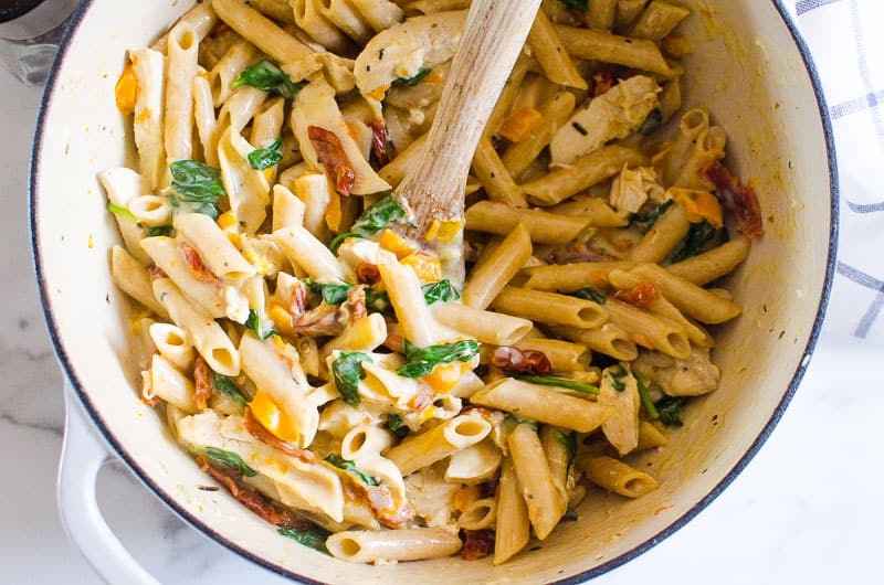 pot of tuscan chicken pasta