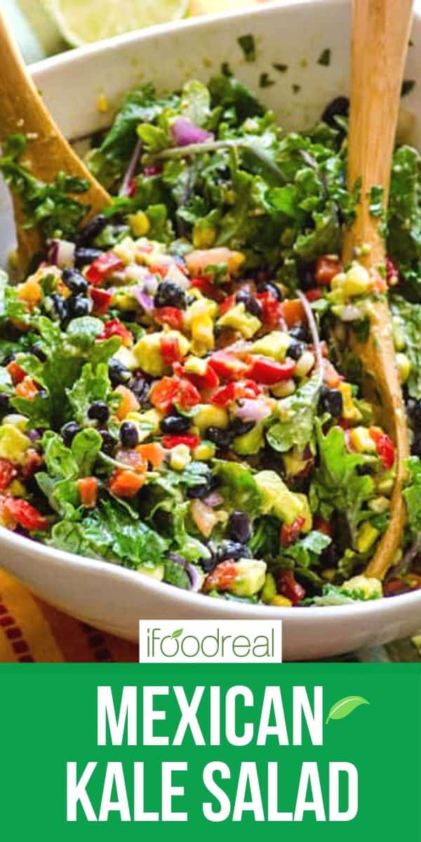 Mexican Kale Salad with BEST Avocado Dressing - iFoodReal.com