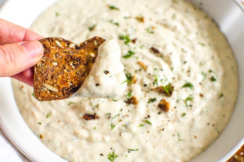 french onion dip in bowl 