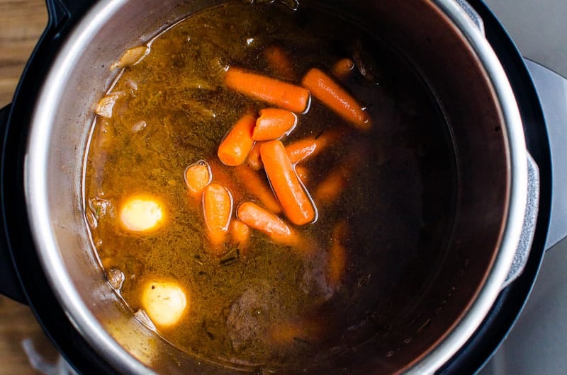 Carrots and potatoes with gravy  in Instant Pot.