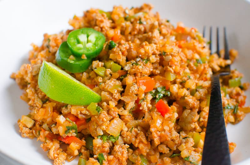 mexican cauliflower rice in a bowl