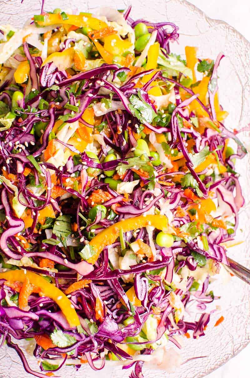 Asian salad in glass bowl.