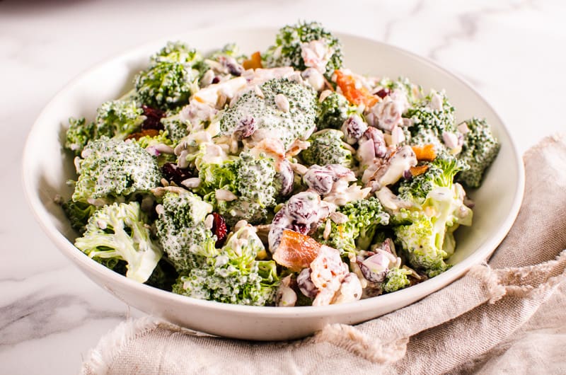 A bowl of Healthy broccoli salad. 