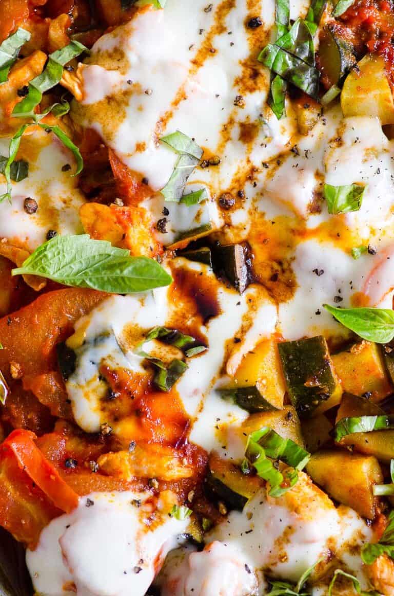 Caprese Chicken with Zucchini and Tomatoes - iFoodReal.com