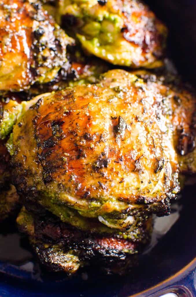 grilled chicken thighs recipe in serving dish