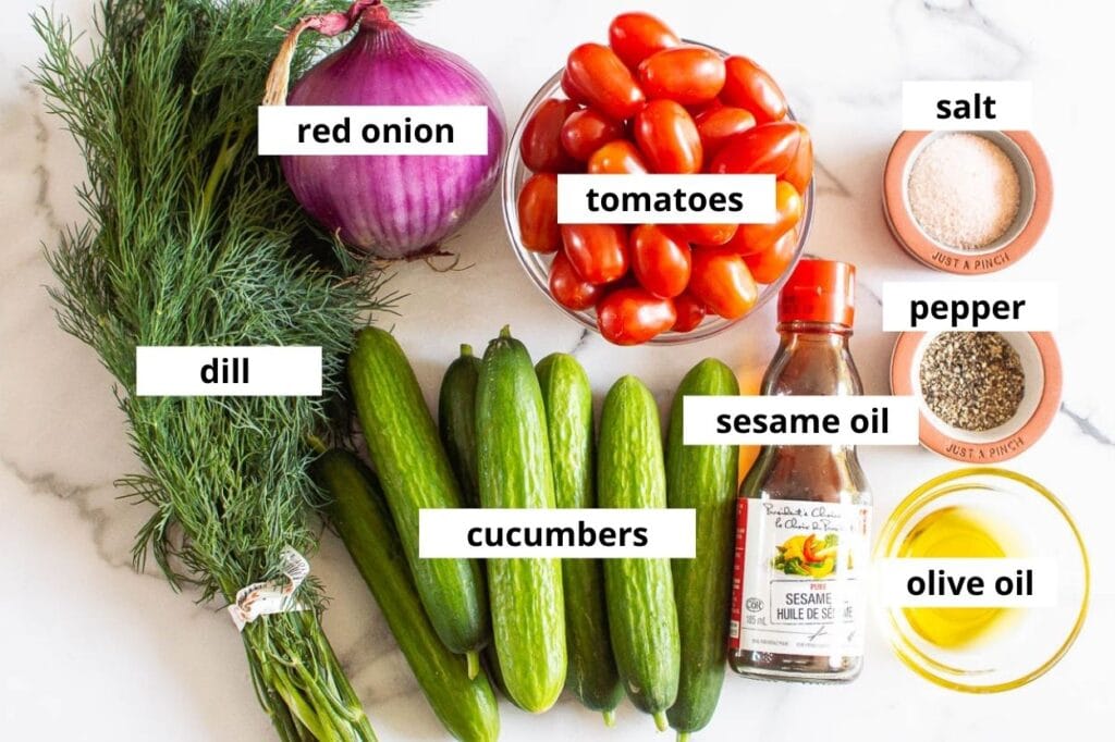 ingredients for cucumber and tomato salad