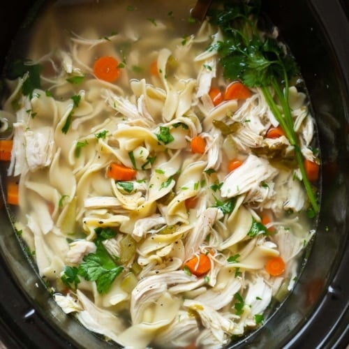 Easy Crockpot Chicken Noodle Soup Recipe - iFoodReal.com