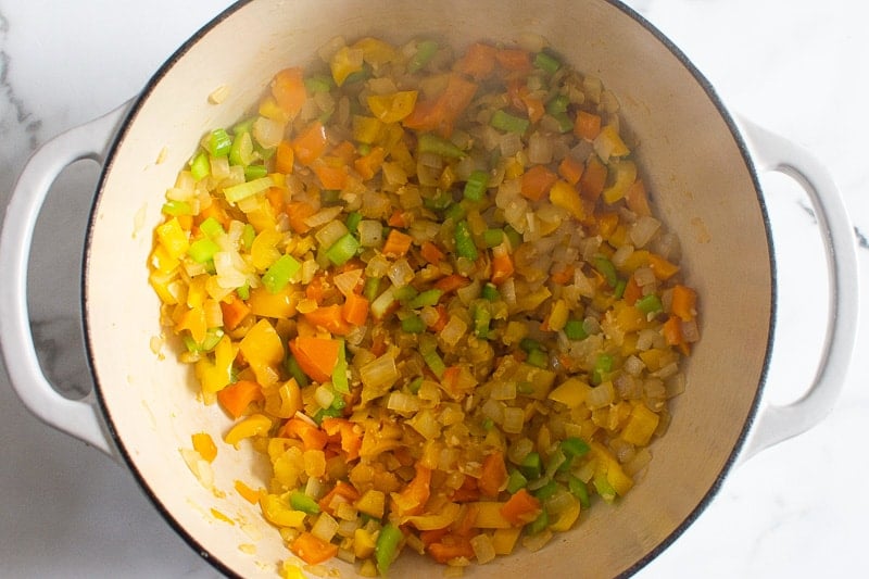 add celery and peppers to pot to saute
