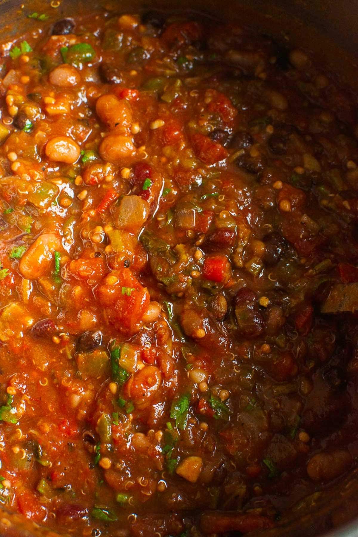 Close up of Instant Pot vegetarian chili. 