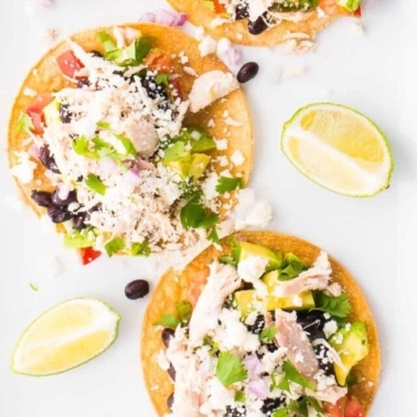 Overhead of chicken tostadas