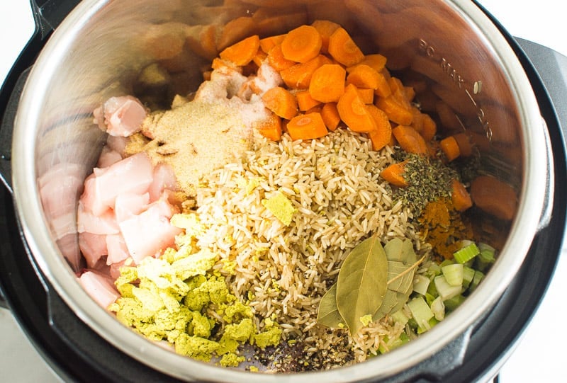 Instant Pot Chicken and Rice Soup ingredients before cooking