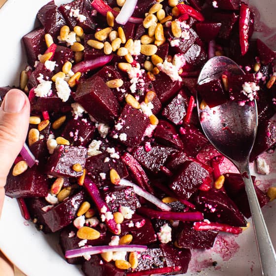 Beets with Goat Cheese and Pine Nuts Image