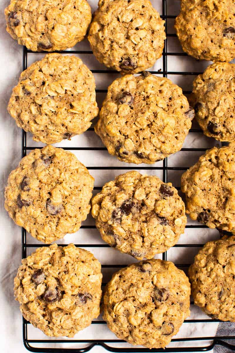 healthy oatmeal cookies on wire cooling rack