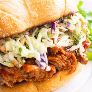 pulled pork on sandwich bun