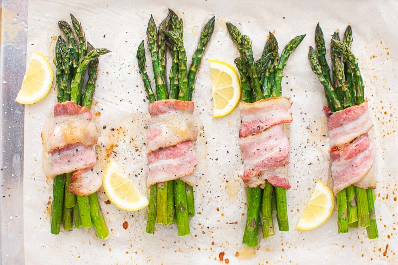Bacon wrapped asparagus with lemon.