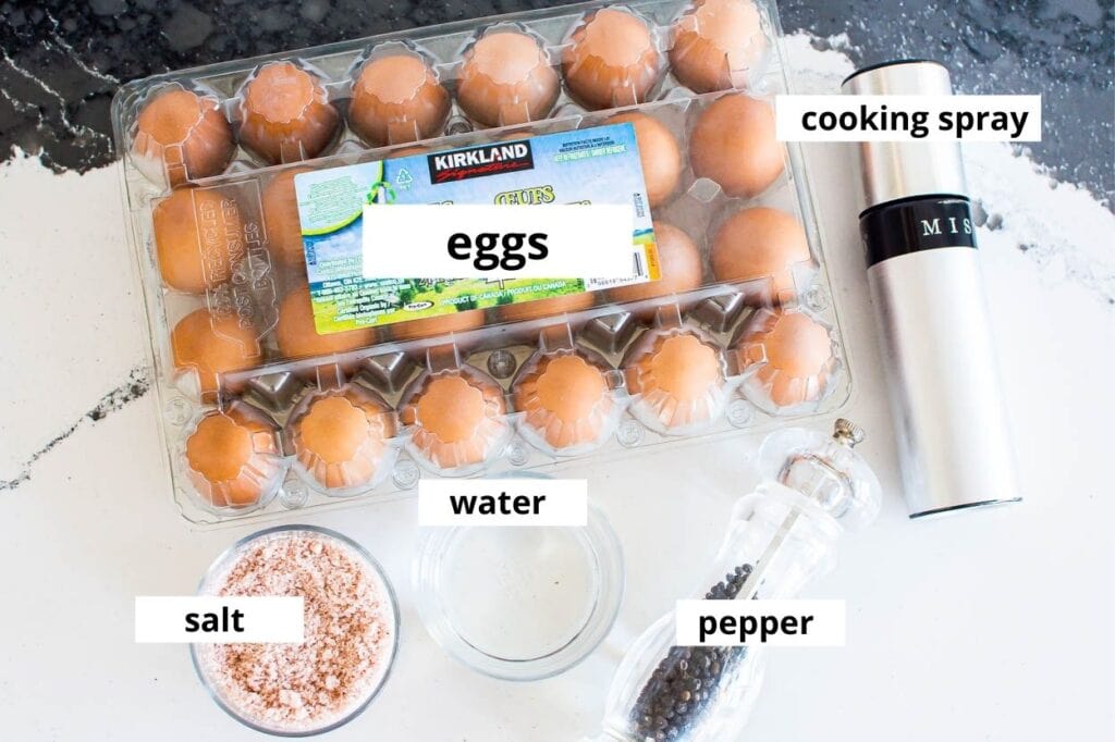 eggs water cooking spray salt and pepper ingredients for poached eggs