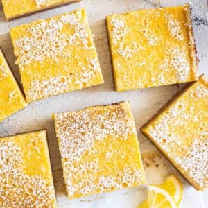 Healthy lemon bars on parchment paper.