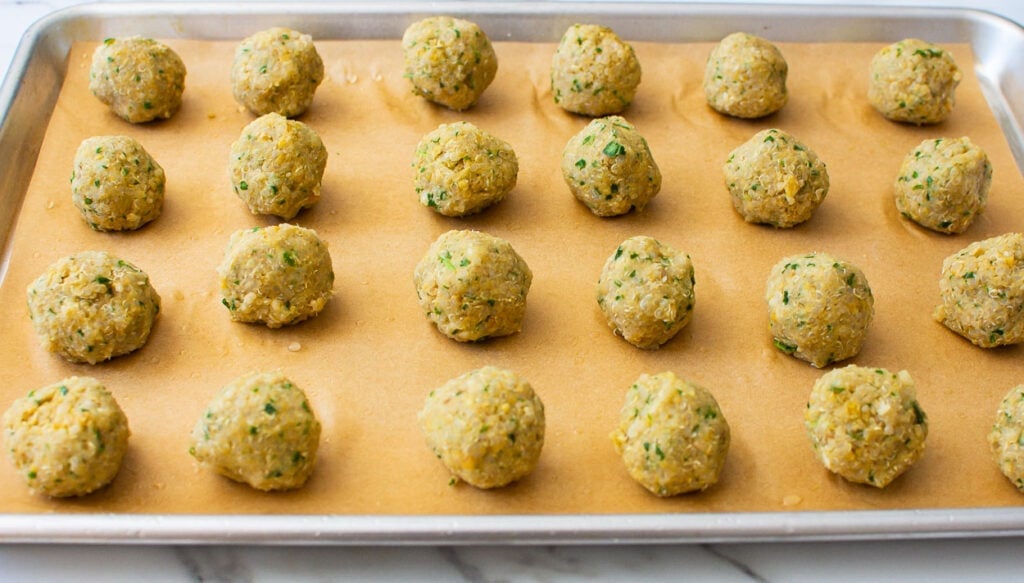 baked falafel recipe made into balls ready to bake in oven