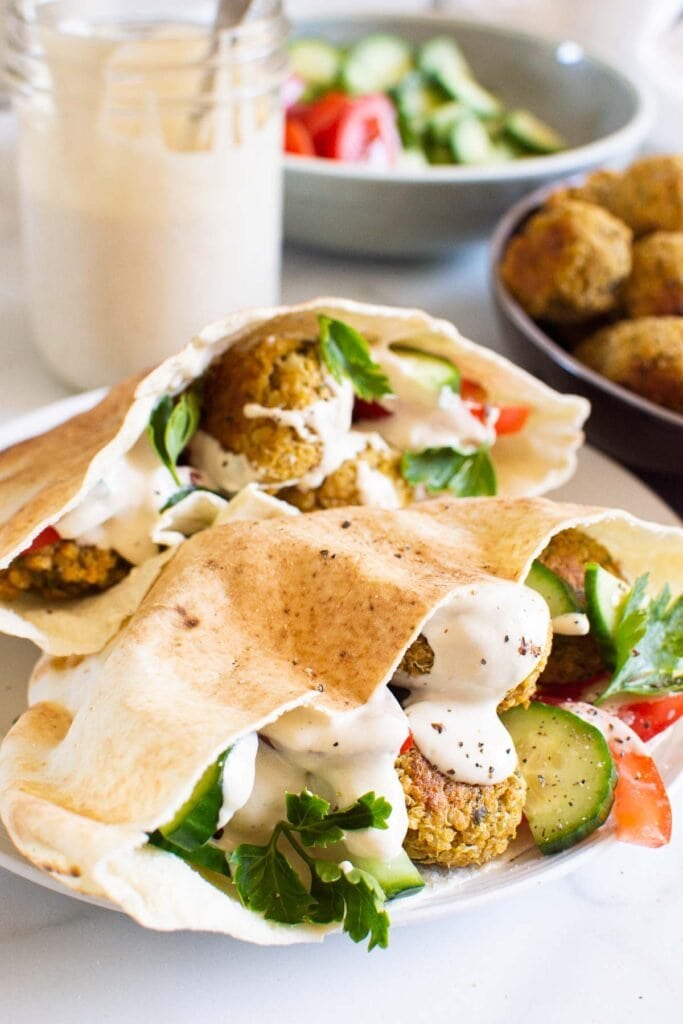 quinoa falafel in pitas