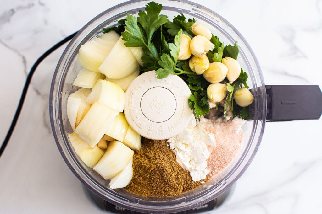 quinoa falafel recipe ingredients in food processor