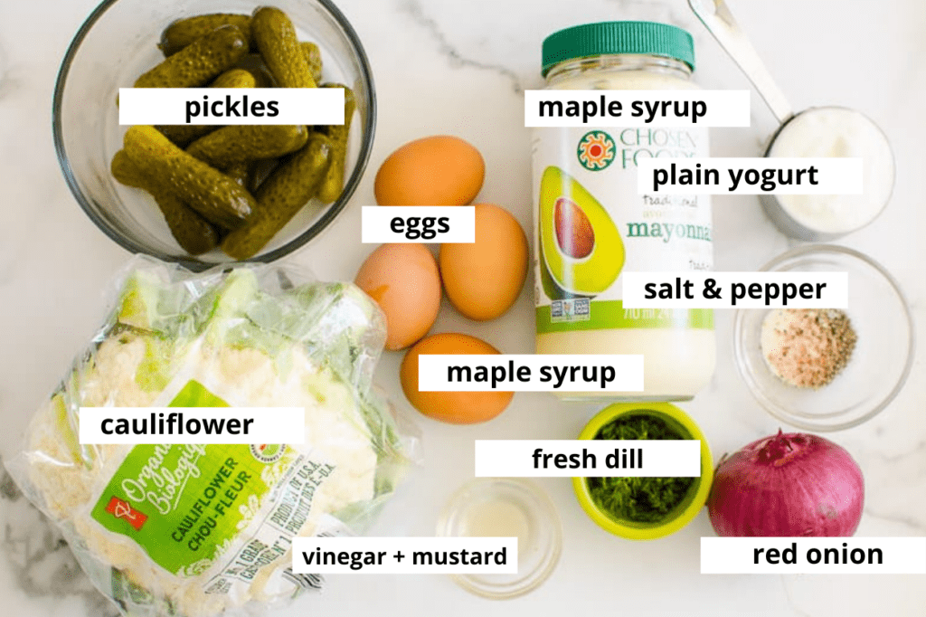cauliflower pickle mayo vinegar yogurt eggs and spices ingredients