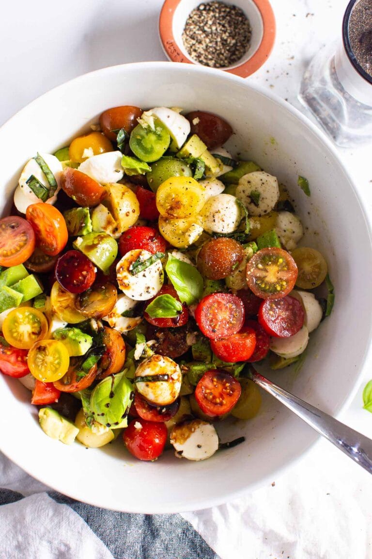 Tomato Mozzarella Avocado Salad - iFoodReal.com