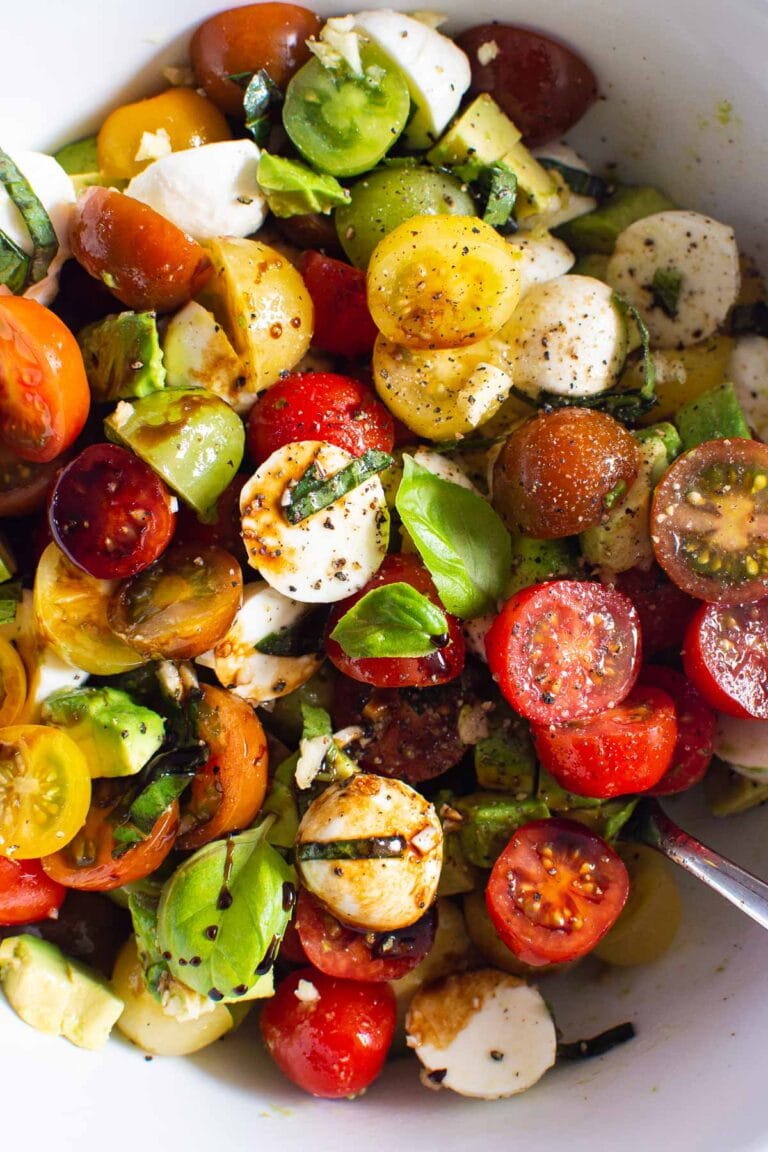 Tomato Mozzarella Avocado Salad - iFoodReal.com