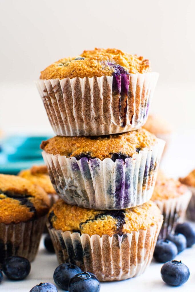 stack of almond flour blueberry muffins