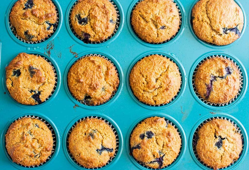 baked blueberry muffins with healthy almond flour