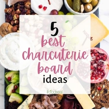 Best charcuterie board ideas with vegetables, meats, dips, cheeses and olives.