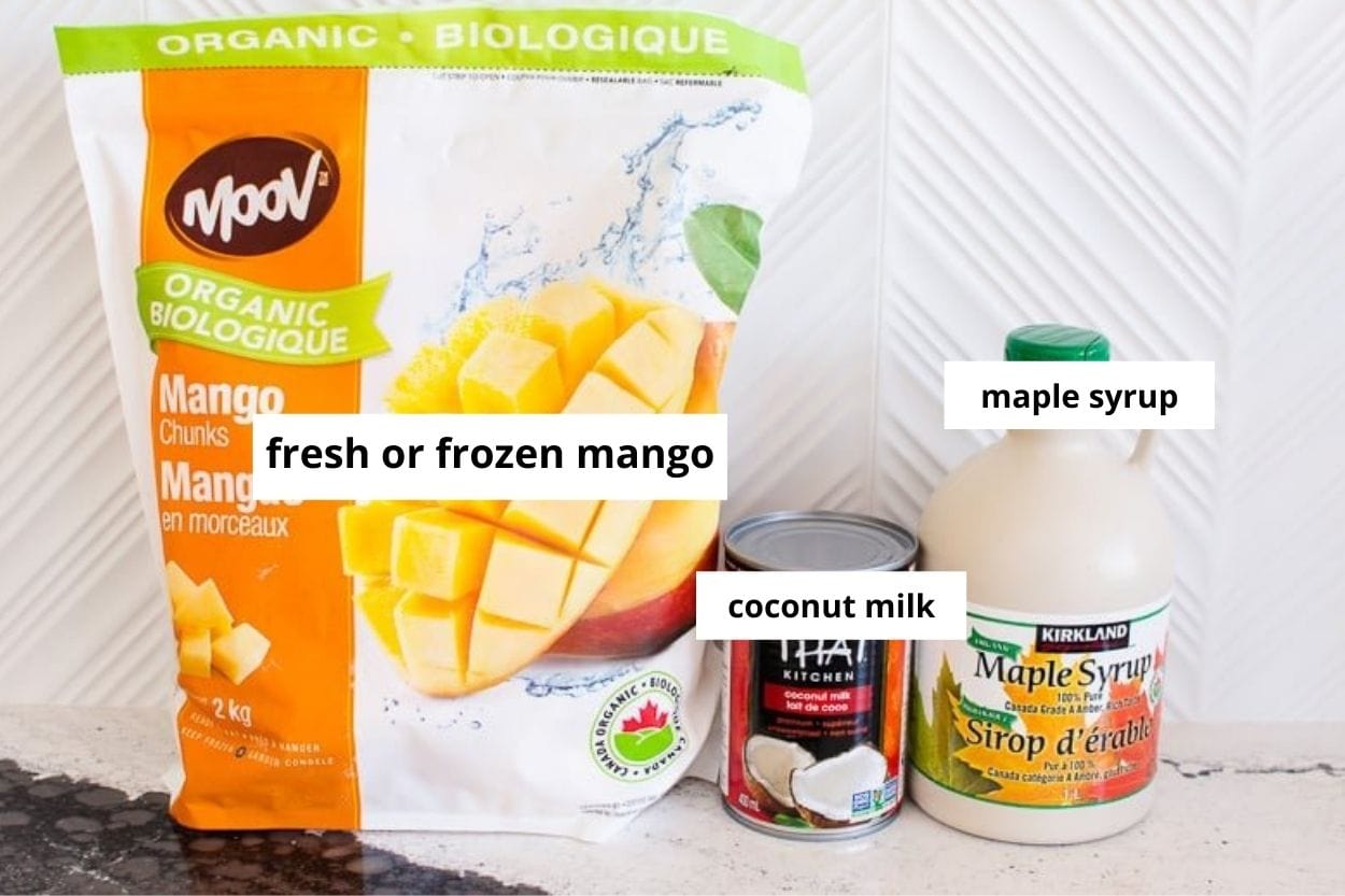 Frozen mango, coconut milk, maple syrup.
