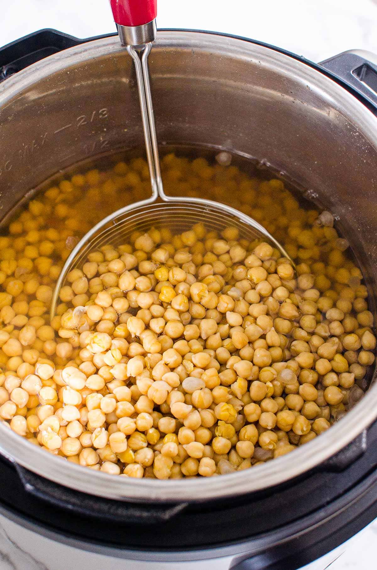 Instant Pot chickpeas with strainer. 