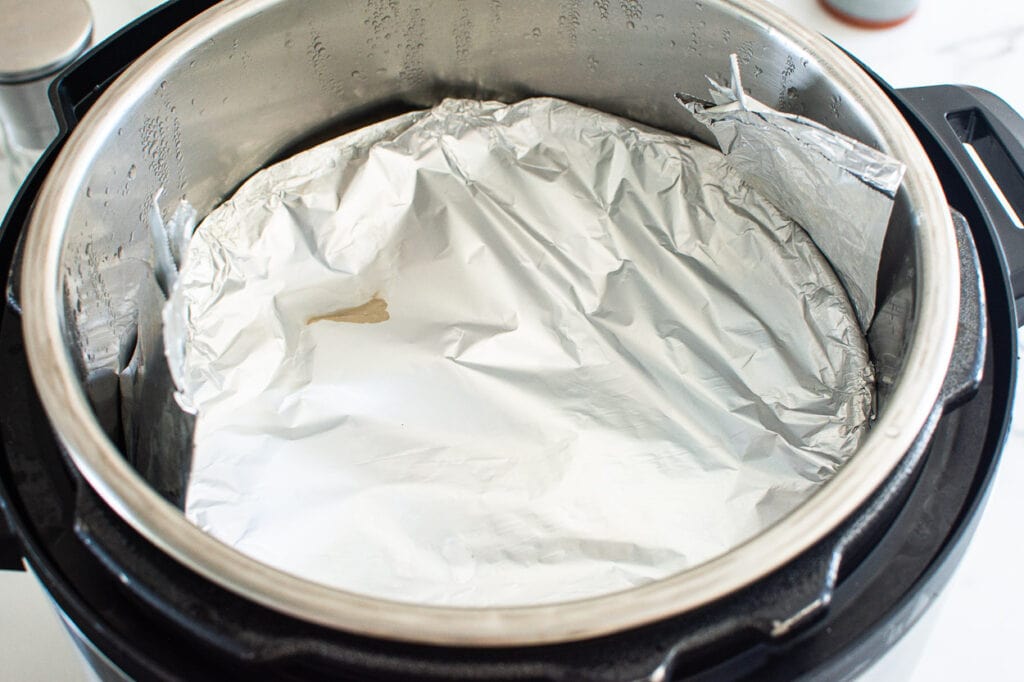 foil covered springform pan inside instant pot