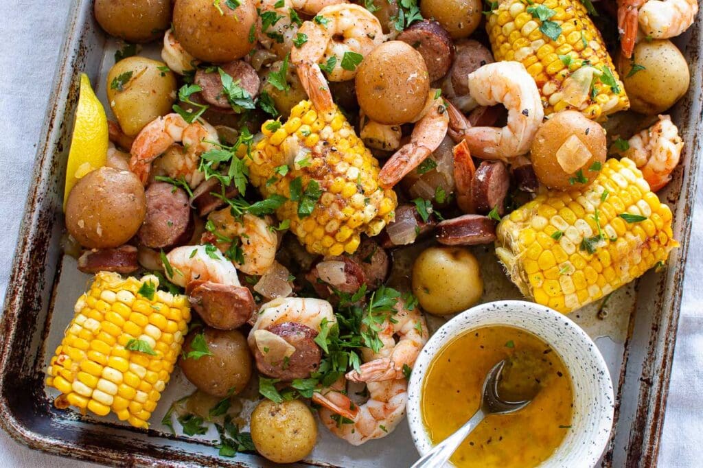 instant pot shrimp boil ready for serving