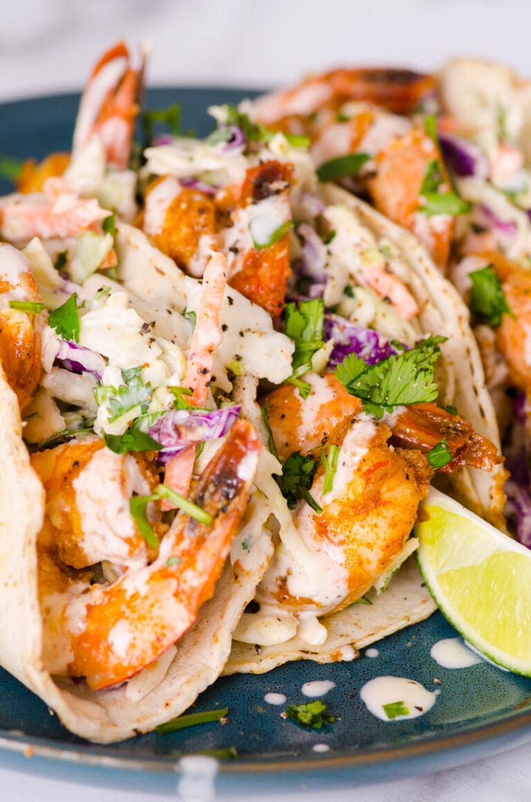 15 Minute Easy Shrimp Tacos Recipe with Slaw iFoodReal com